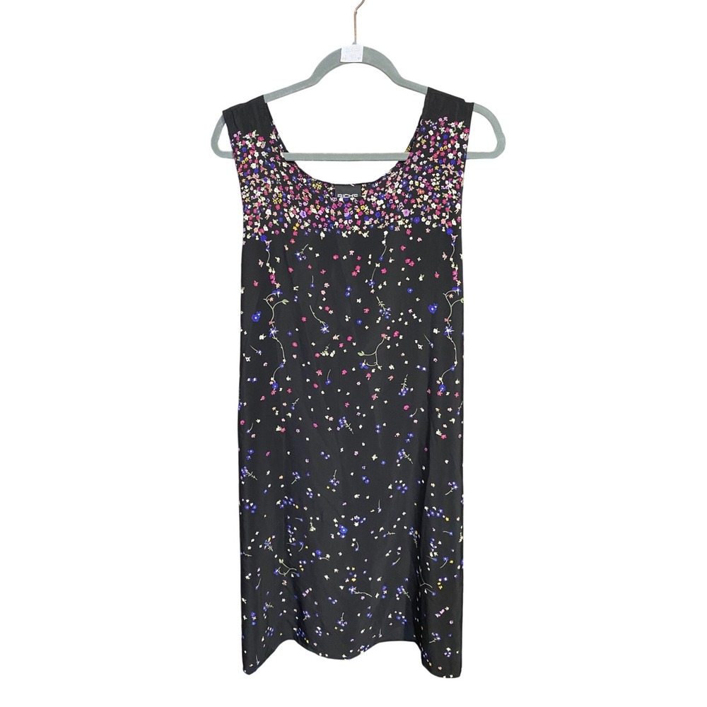Rich's Sportswear Womens Black Floral Sleeveless Shift Dress Back Tie XL